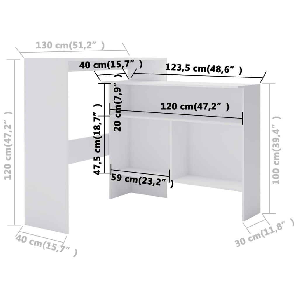 Barbord med 2 bordsskivor vit 130x40x120 cm - HQ5