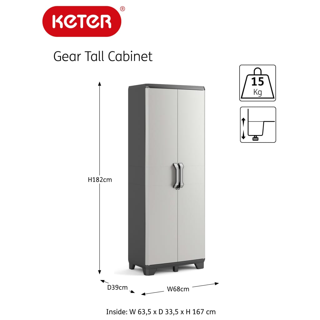 Keter Förvaringsskåp med hyllor Gear svart och grå 182 cm