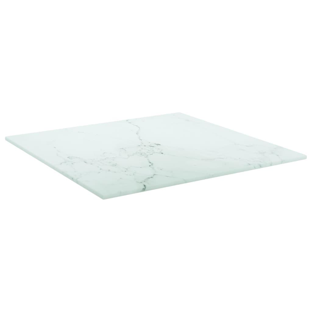 Bordsskiva vit 40x40 cm 6 mm härdat glas med marmortextur - HQ5