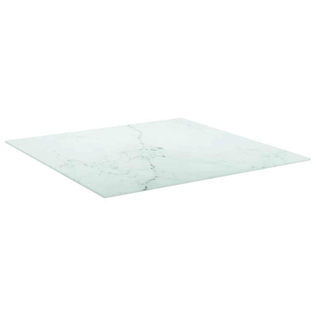 Bordsskiva vit 70x70 cm 6 mm härdat glas med marmortextur - HQ5