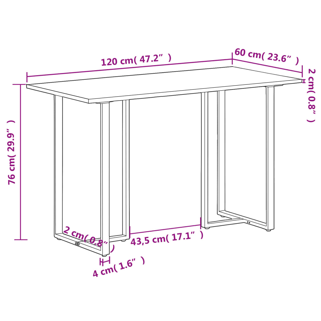 Matbord 120 cm grovt mangoträ