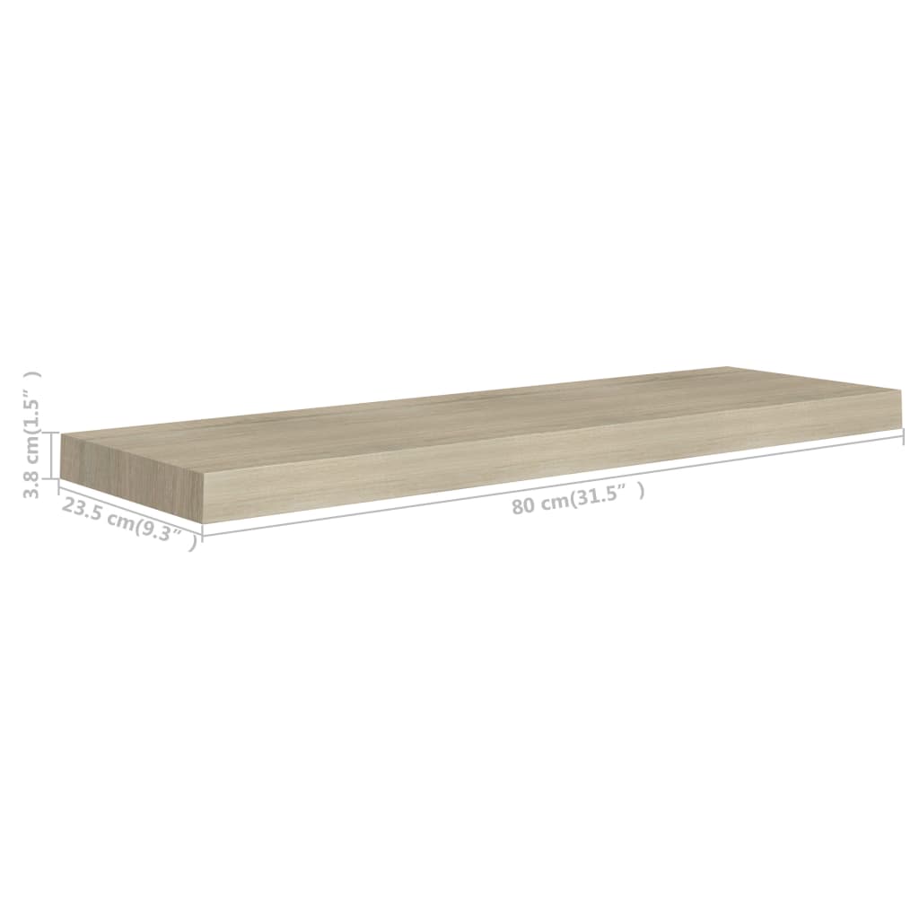 Svävande vägghyllor 2 st ek 80x23,5x3,8 cm MDF