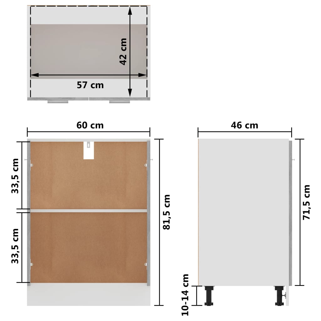 Underskåp betonggrå 60x46x81,5 cm konstruerat trä