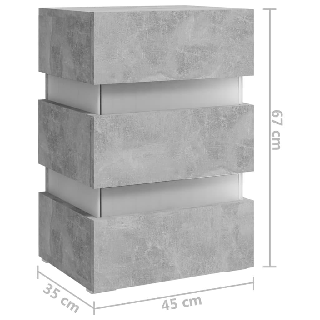 Sängbord med LED betonggrå 45x35x67 cm konstruerat trä