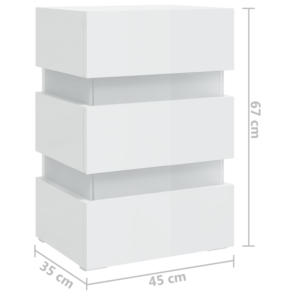 Sängskåp LED vit högglans 45x35x67 cm konstruerat trä