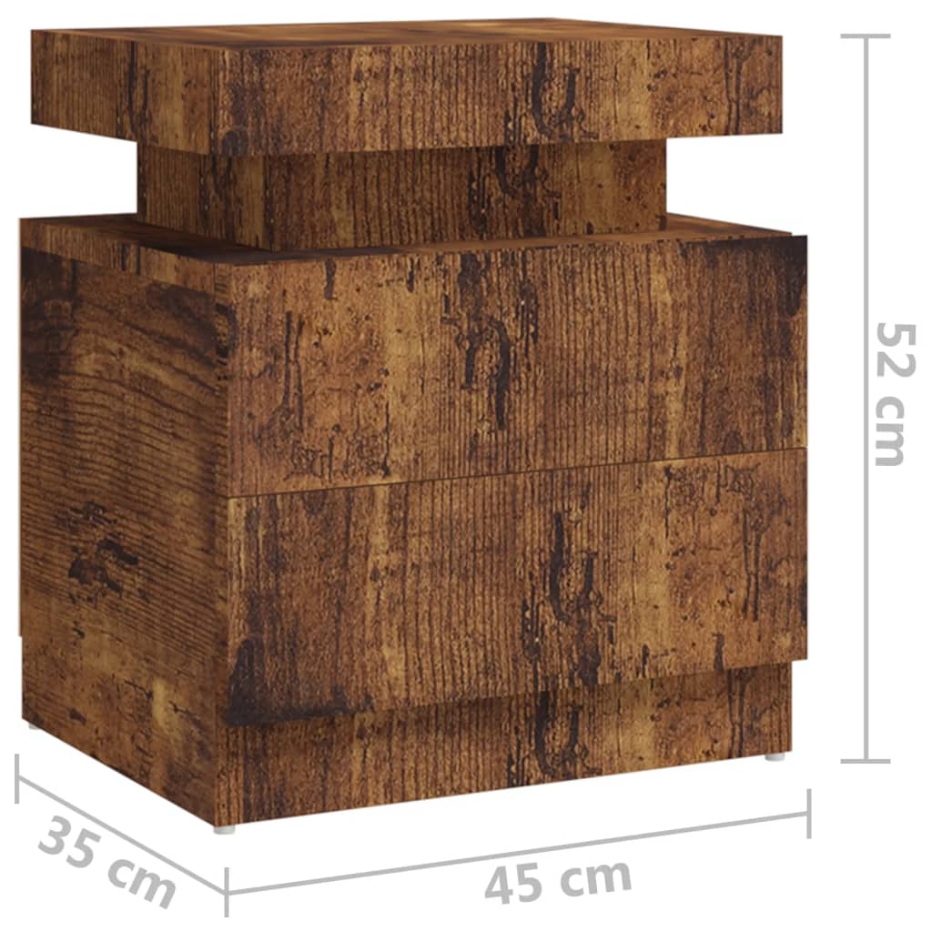 Sängbord rökfärgad ek 45x35x52 cm konstruerat trä