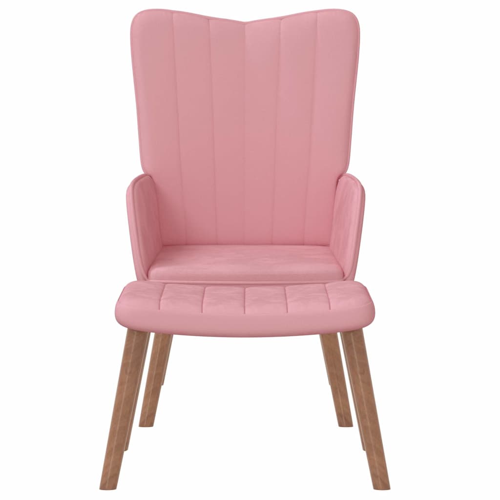 Vilstol med fotpall rosa sammet