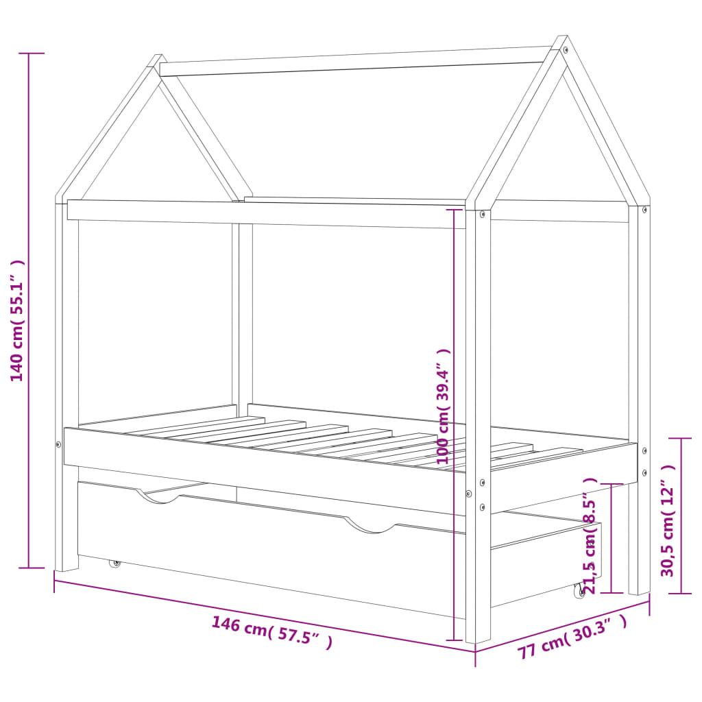 Barnsäng med låda massiv furu 70x140 cm - HQ5