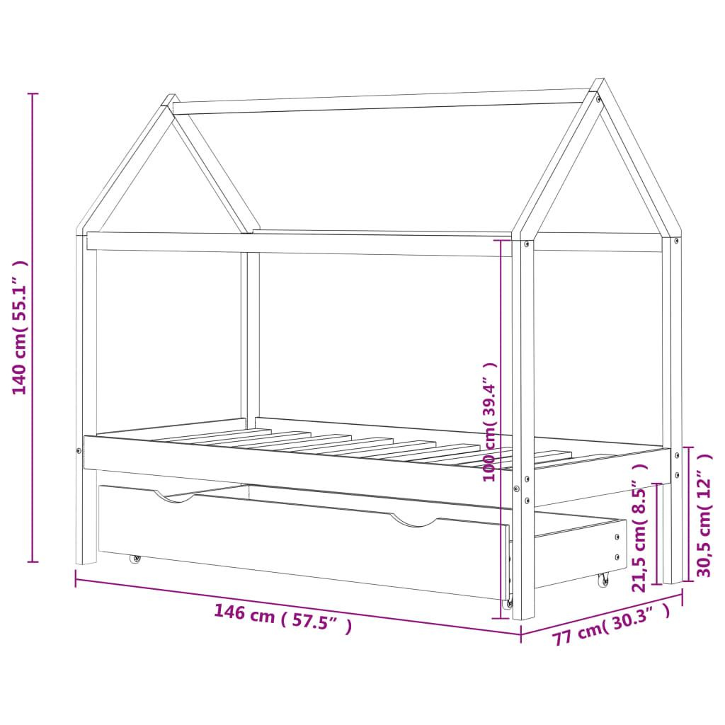 Barnsäng med låda vit massiv furu 70x140 cm - HQ5