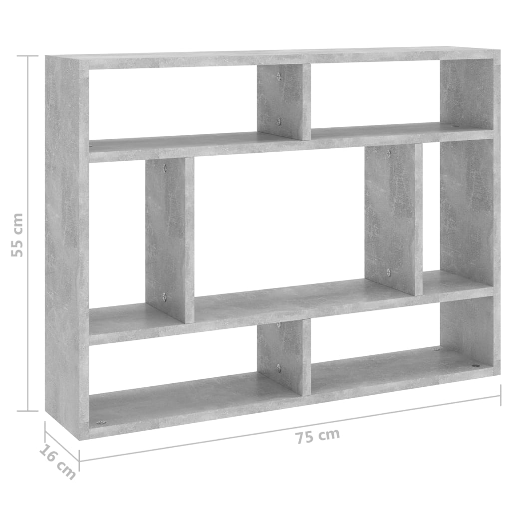 Vägghylla betonggrå 75x16x55 cm konstruerat trä