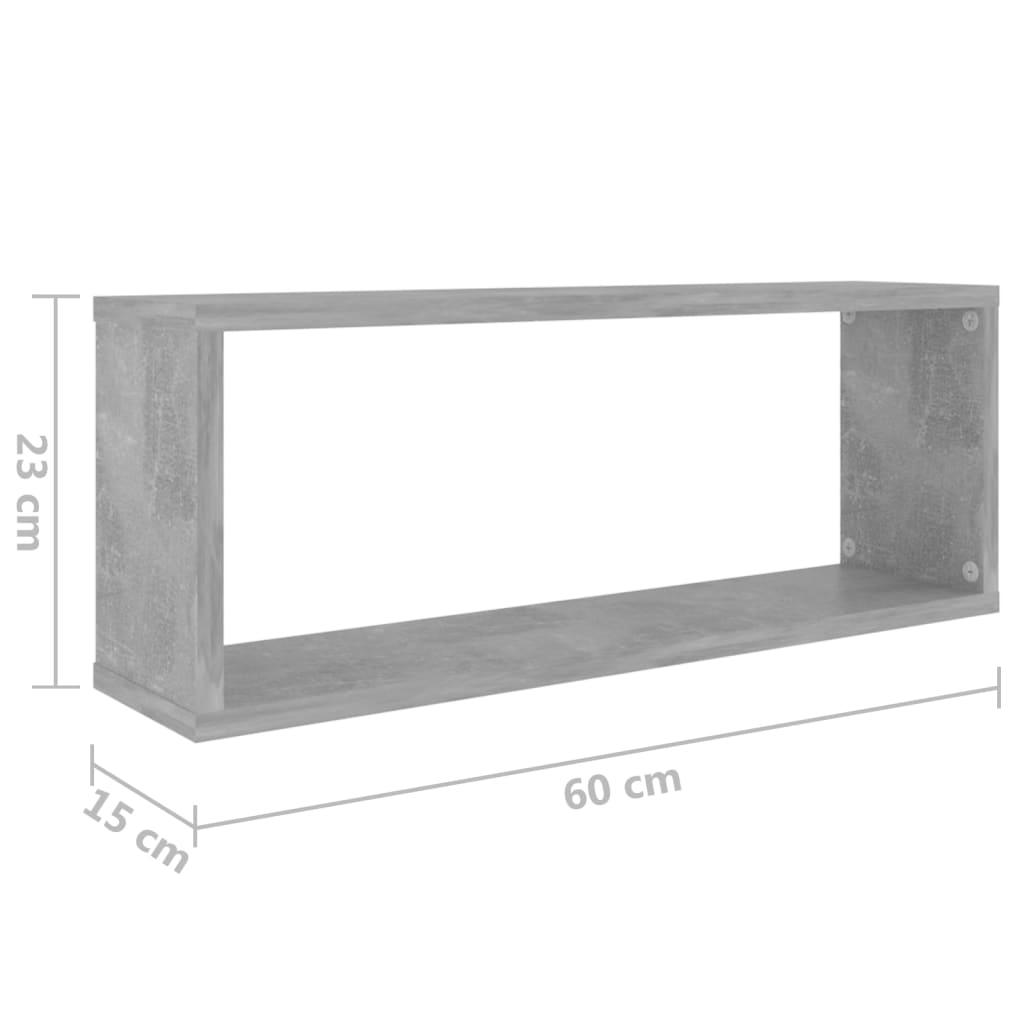 Vägghylla kubformad 4 st betonggrå 60x15x23 cm konstruerat trä