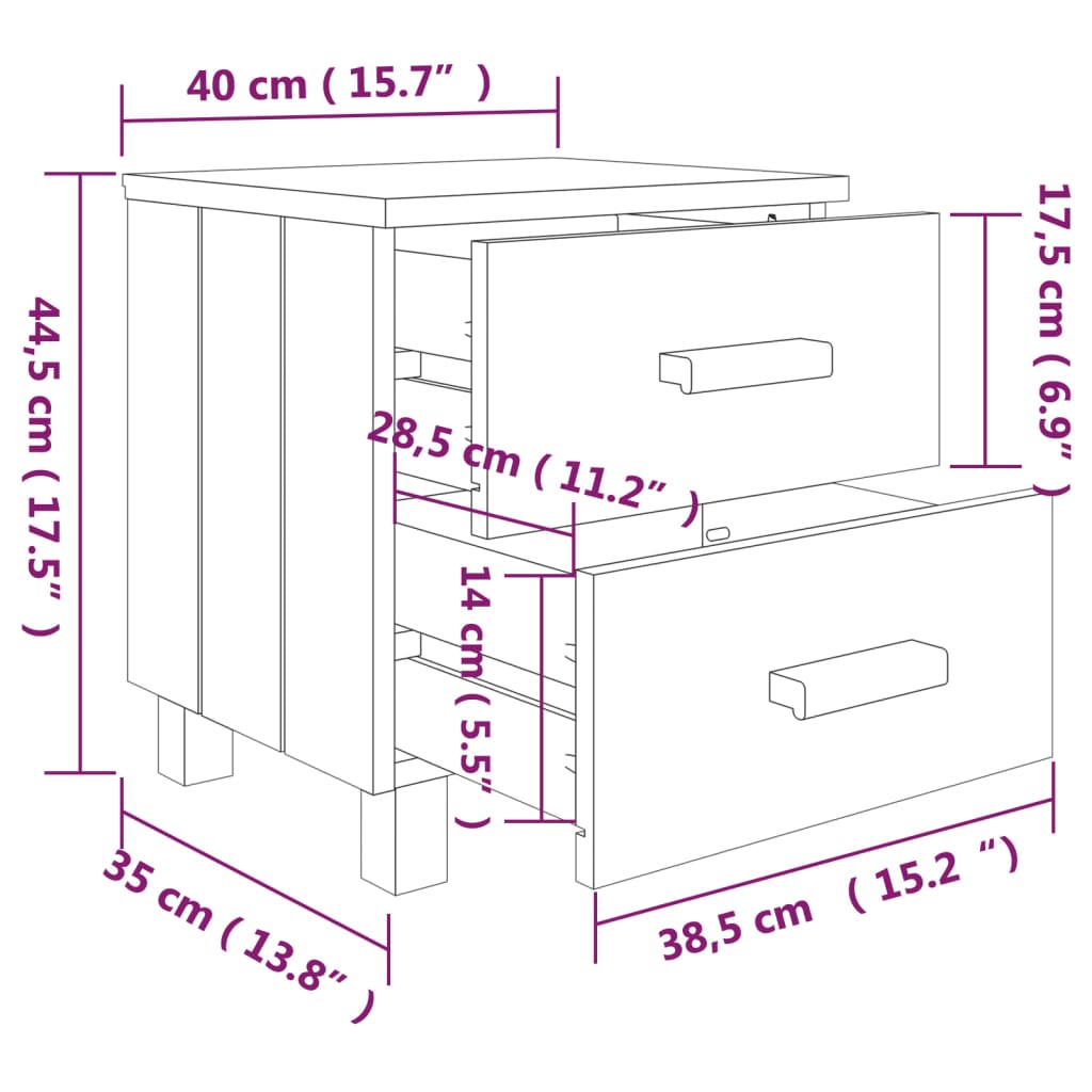 Sängbord HAMAR vit 40x35x44,5 cm massiv furu