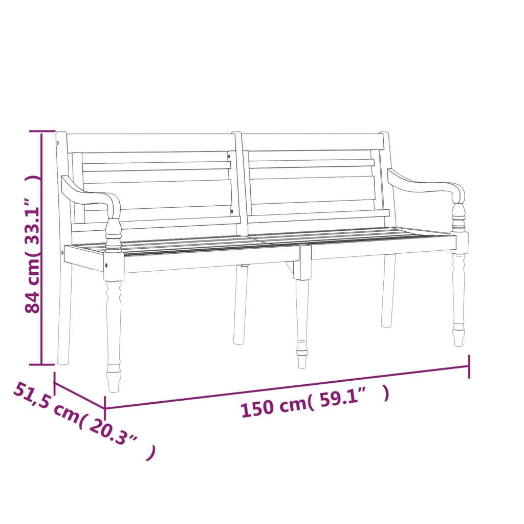 Bataviabänk med kungsblå dyna 150 cm massiv teak