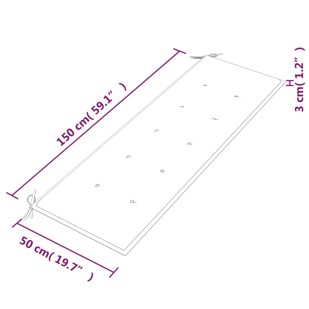 Bataviabänk med kungsblå dyna 150 cm massiv teak