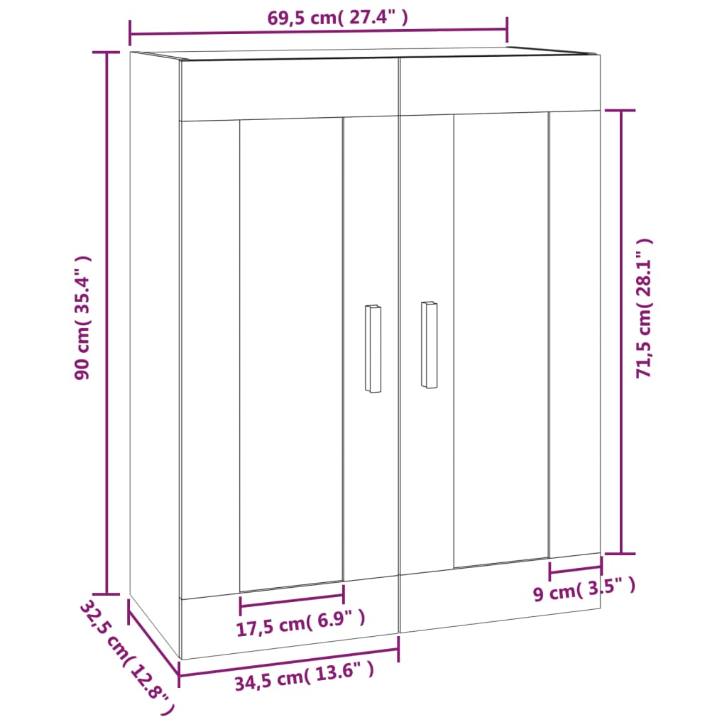 Väggskåp betonggrå 69,5x32,5x90 cm konstruerat trä