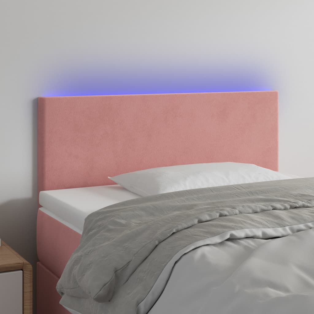 Sänggavel LED rosa 80x5x78/88 cm sammet