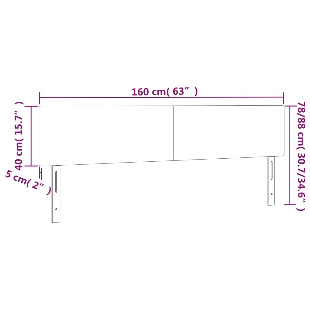 Sänggavel LED rosa 160x5x78/88 cm sammet