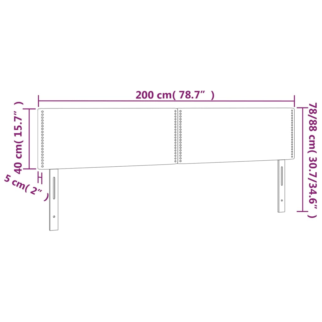 Sänggavel LED mörkblå 200x5x78/88 cm sammet