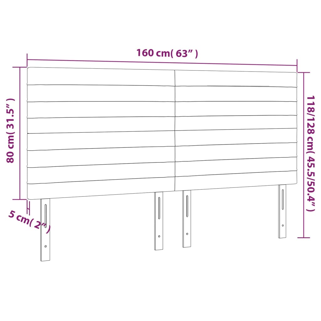 Sänggavel LED rosa 160x5x118/128 cm sammet