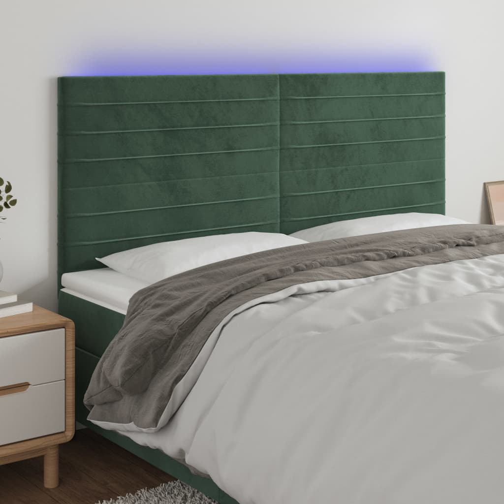 Sänggavel LED mörkgrön 200x5x118/128 cm sammet