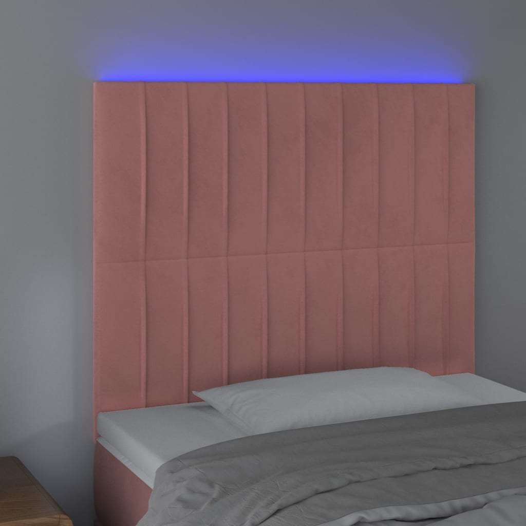 Sänggavel LED rosa 100x5x118/128 cm tyg