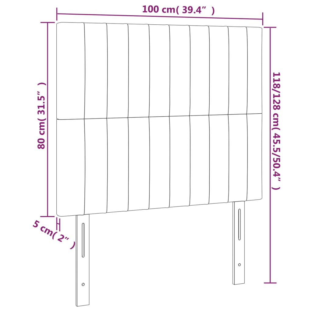 Sänggavel LED rosa 100x5x118/128 cm tyg