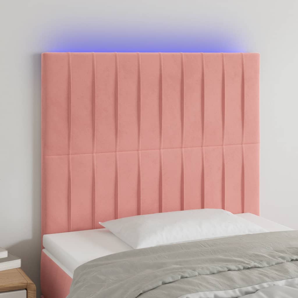 Sänggavel LED rosa 100x5x118/128 cm tyg