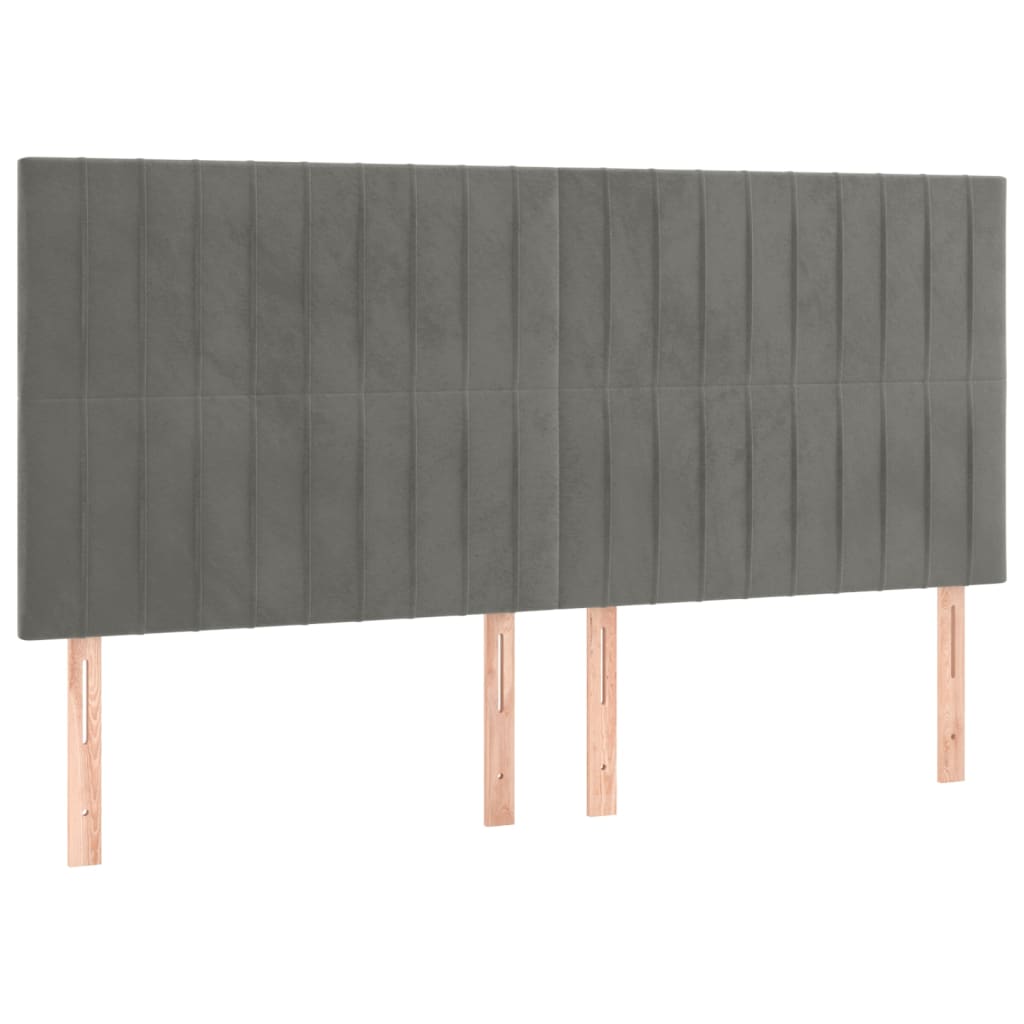 Sänggavel LED ljusgrå 160x5x118/128 cm sammet