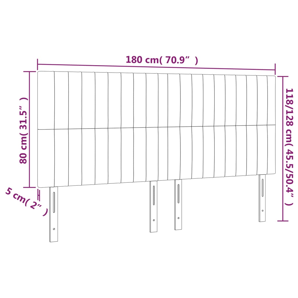 Sänggavel LED rosa 180x5x118/128 cm sammet