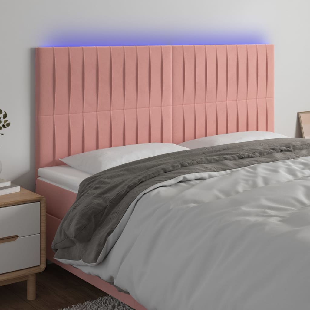 Sänggavel LED rosa 180x5x118/128 cm sammet