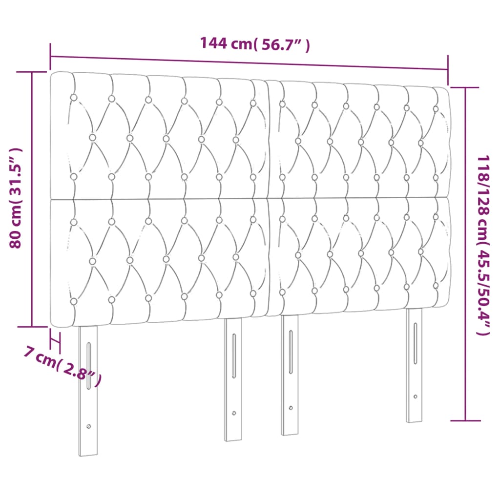 Sänggavel LED mörkbrun 144x7x118/128 cm tyg