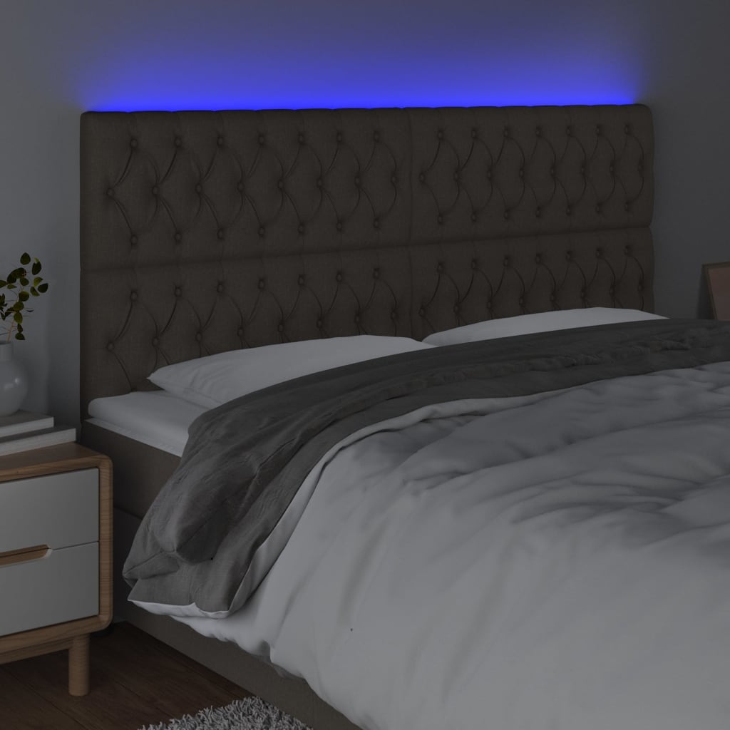 Sänggavel LED taupe 200x7x118/128 cm tyg