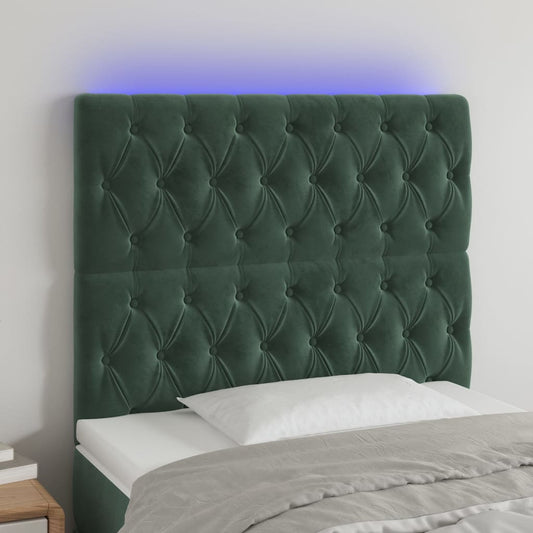 Sänggavel LED mörkgrön 90x7x118/128 cm sammet