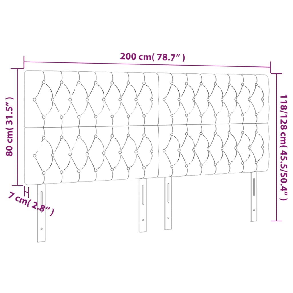 Sänggavel LED rosa 200x7x118/128 cm tyg