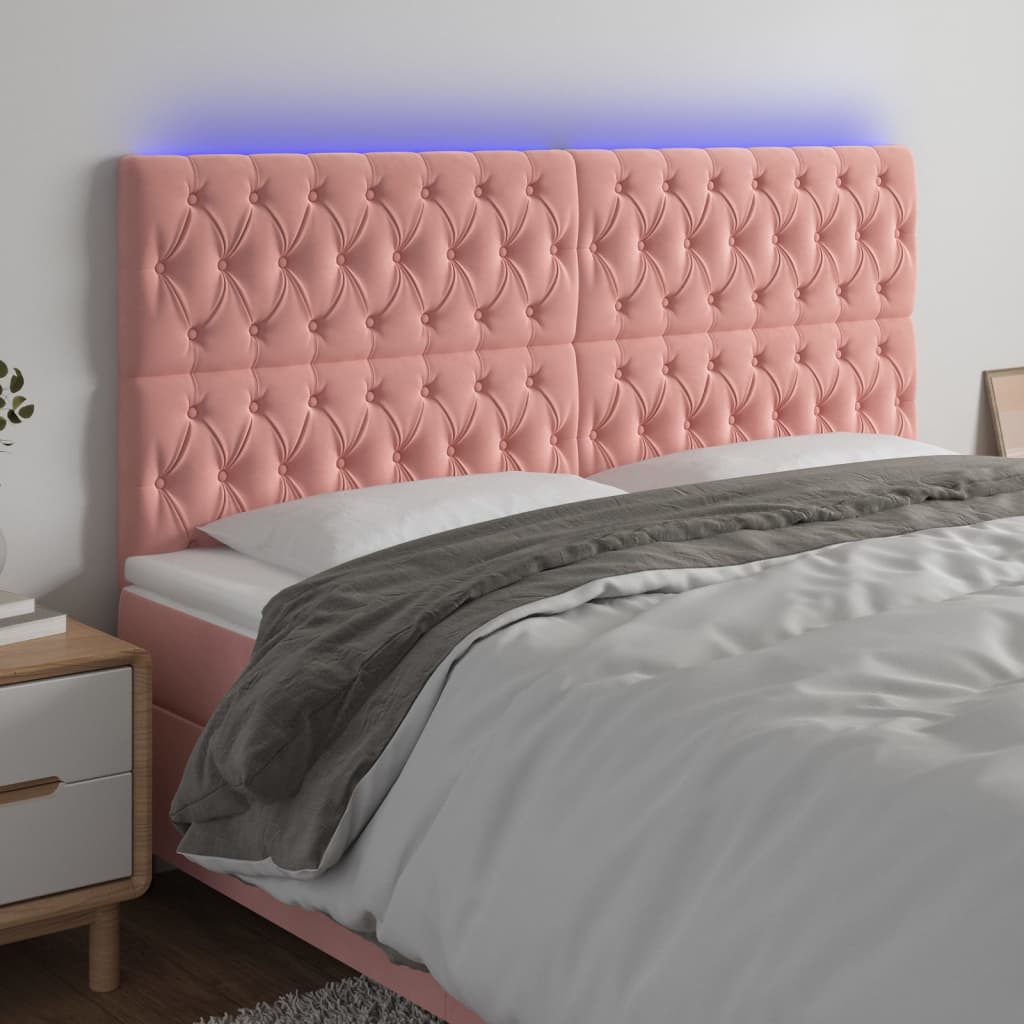 Sänggavel LED rosa 200x7x118/128 cm tyg