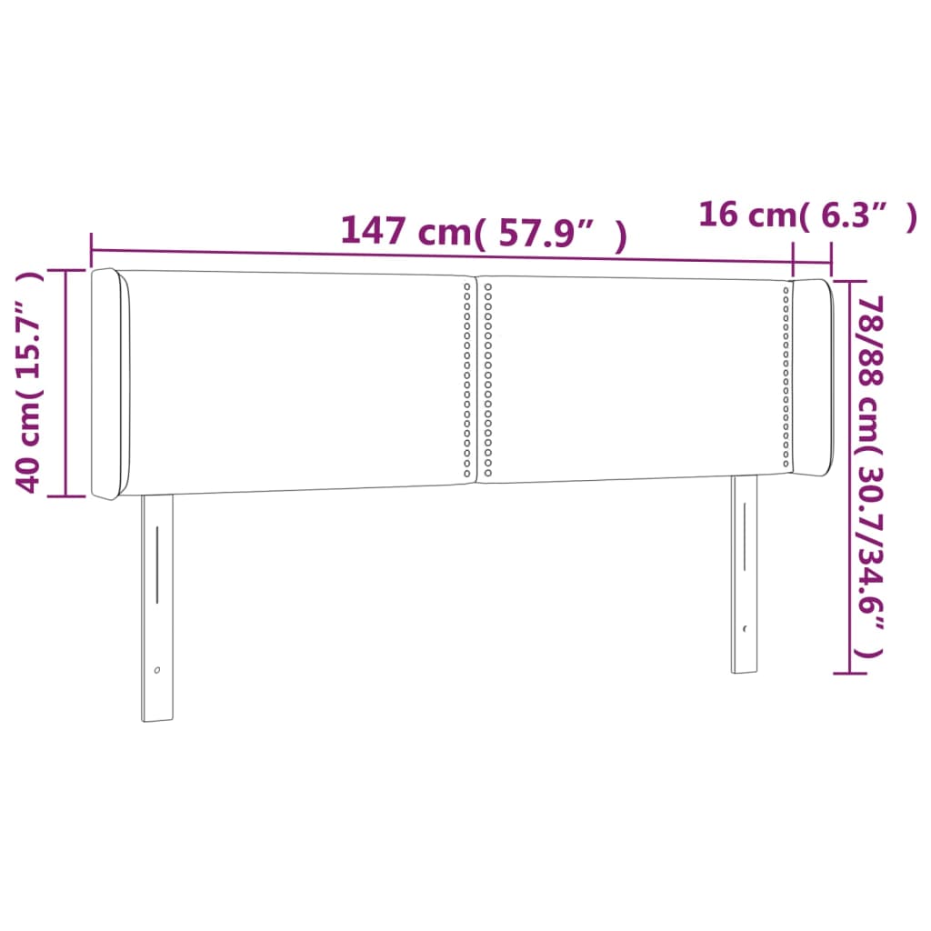 Sänggavel LED gräddvit 147x16x78/88 cm tyg