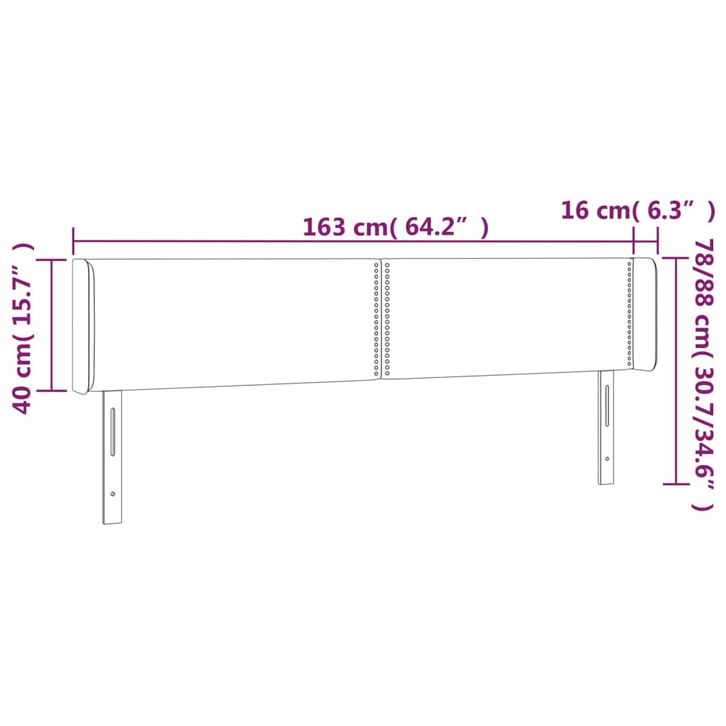 Sänggavel LED mörkblå 163x16x78/88 cm sammet