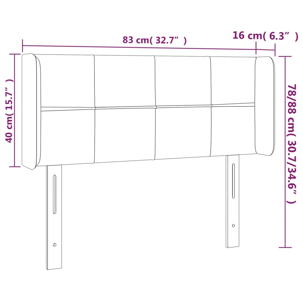 Sänggavel LED gräddvit 83x16x78/88 cm tyg