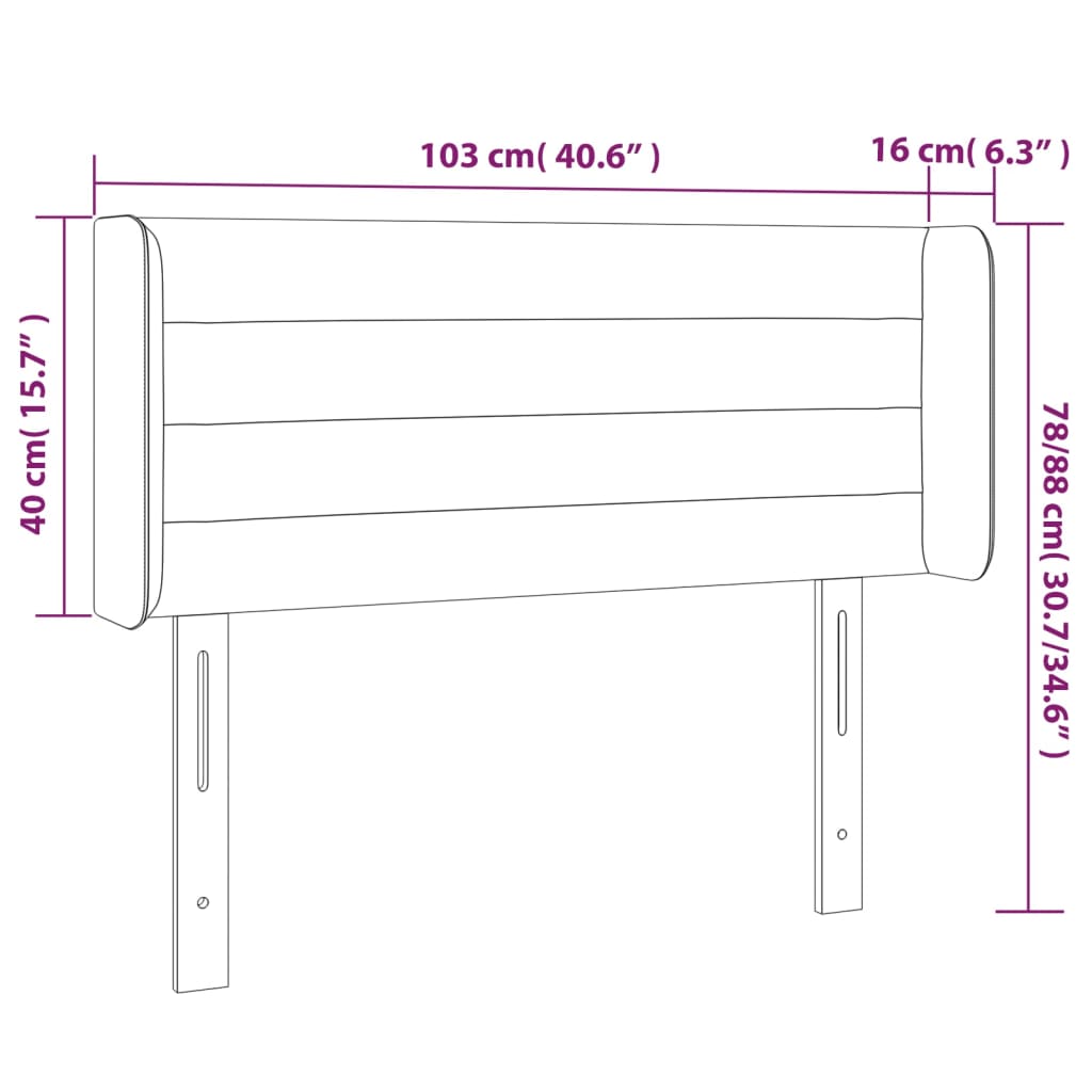 Sänggavel LED gräddvit 103x16x78/88 cm tyg