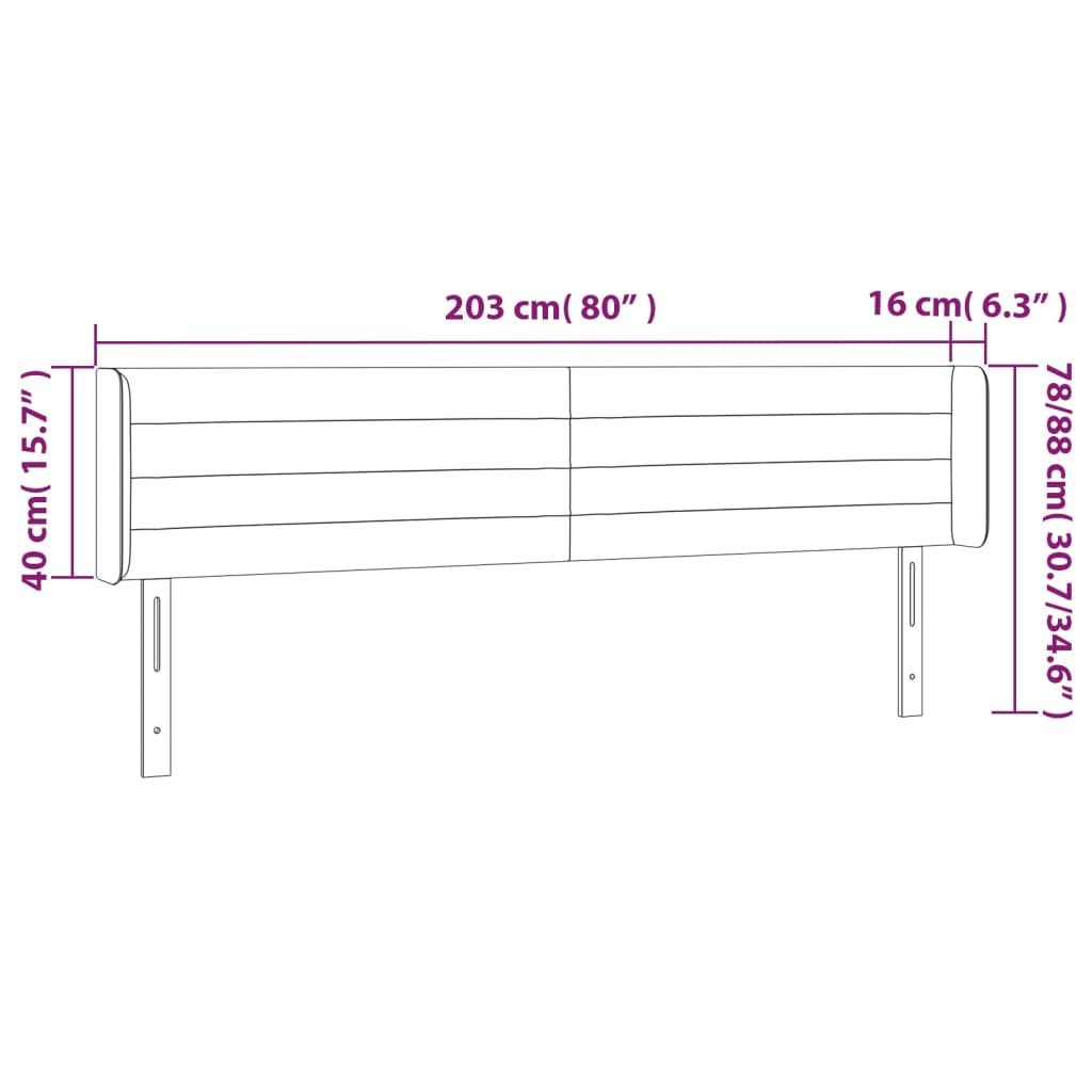 Sänggavel LED mörkblå 203x16x78/88 cm sammet