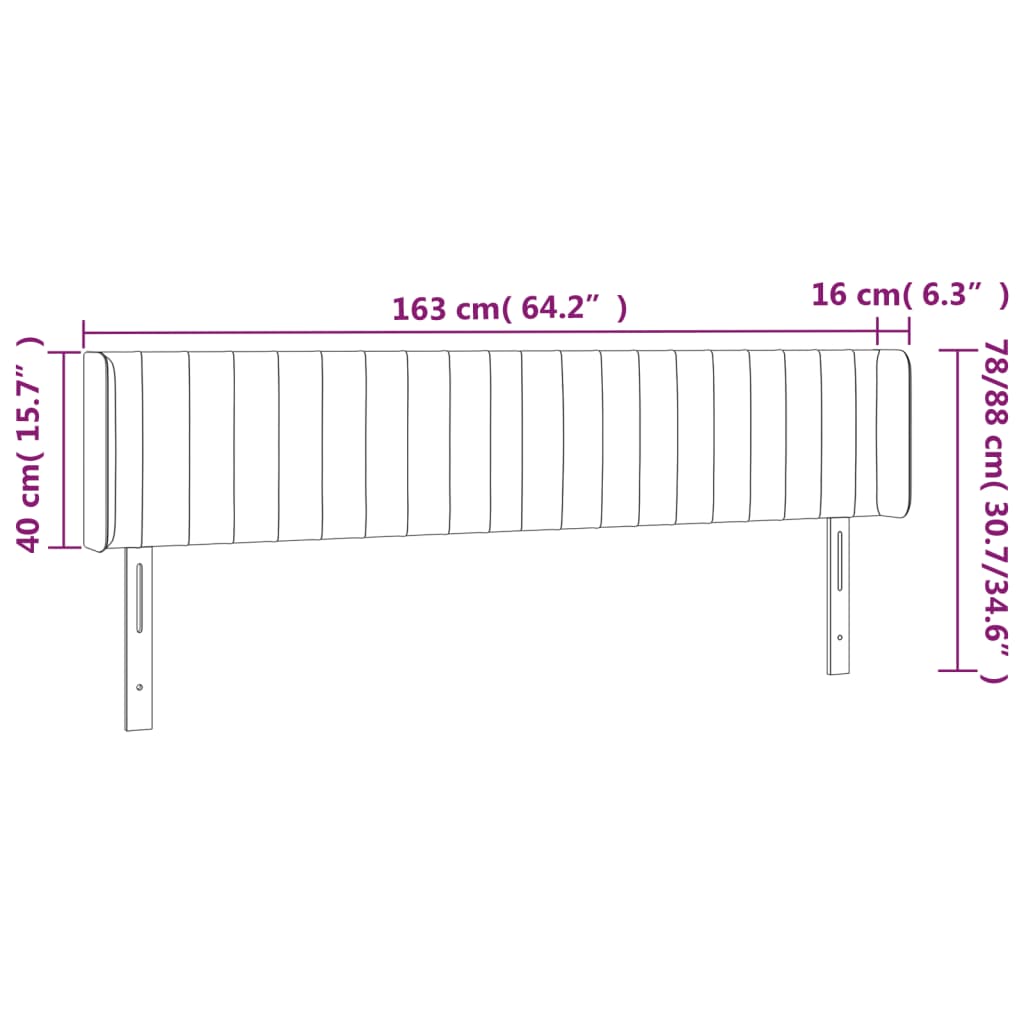 Sänggavel LED gräddvit 163x16x78/88 cm tyg