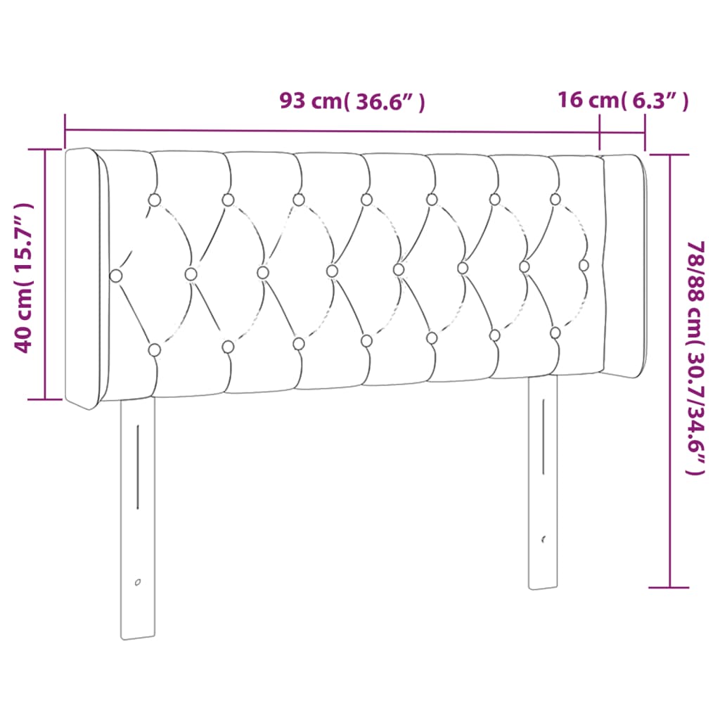 Sänggavel LED ljusgrå 93x16x78/88 cm sammet