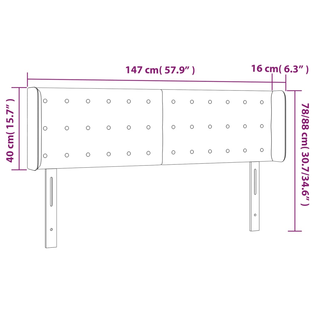 Sänggavel LED mörkblå 147x16x78/88 cm sammet