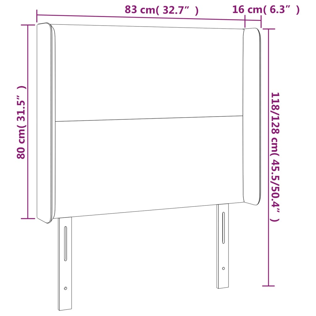 Sänggavel LED mörkbrun 83x16x118/128 cm tyg