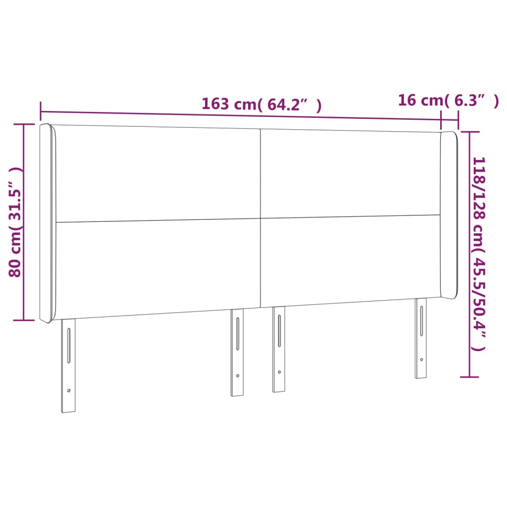 Sänggavel LED taupe 163x16x118/128 cm tyg