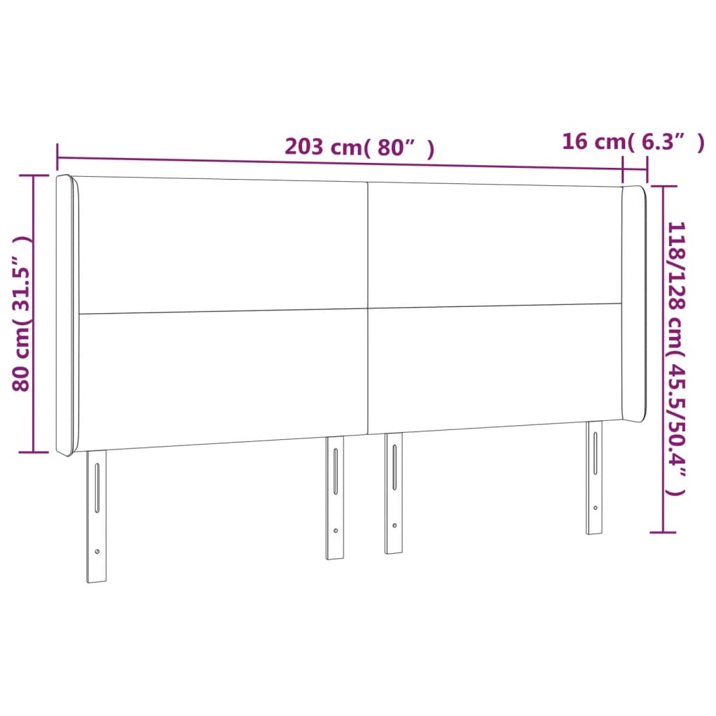 Sänggavel LED mörkbrun 203x16x118/128 cm tyg