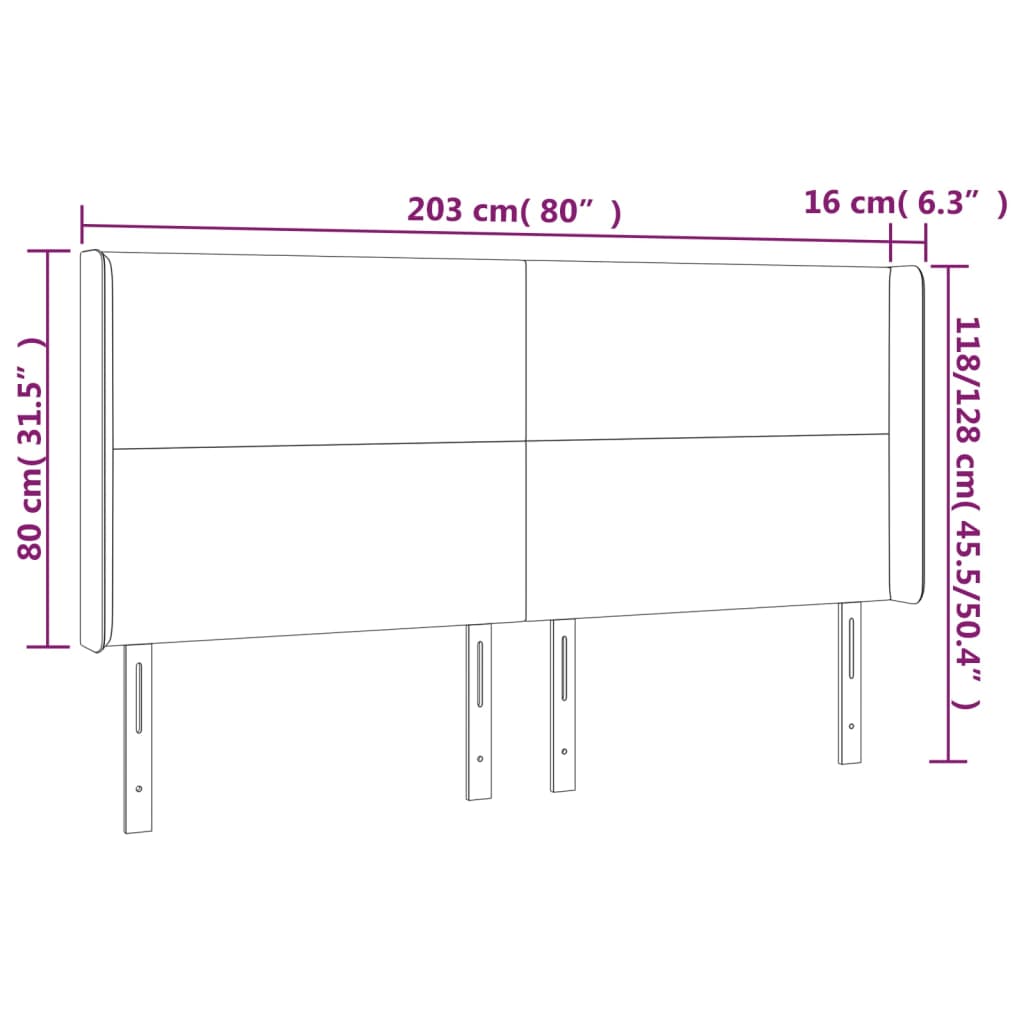 Sänggavel LED taupe 203x16x118/128 cm tyg