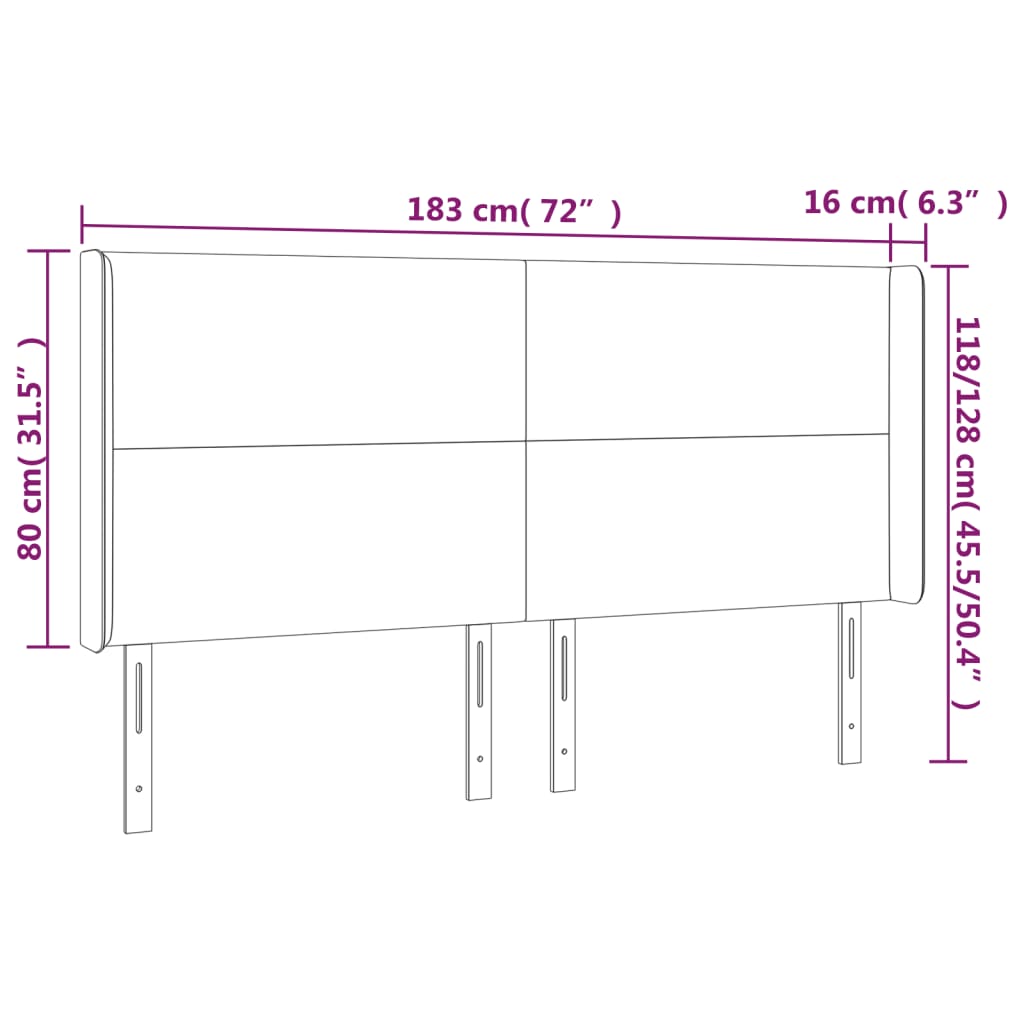 Sänggavel LED mörkblå 183x16x118/128 cm sammet