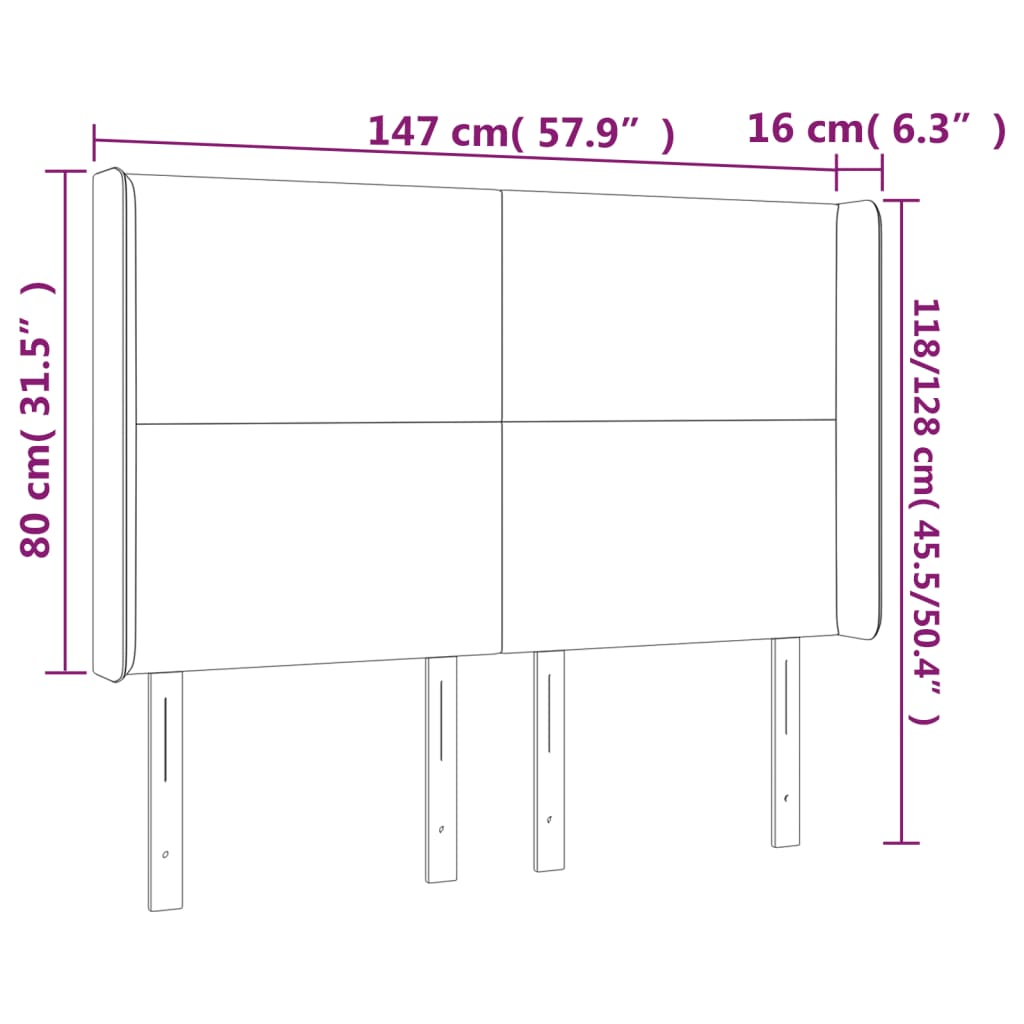 Sänggavel LED grå 147x16x118/128 cm konstläder