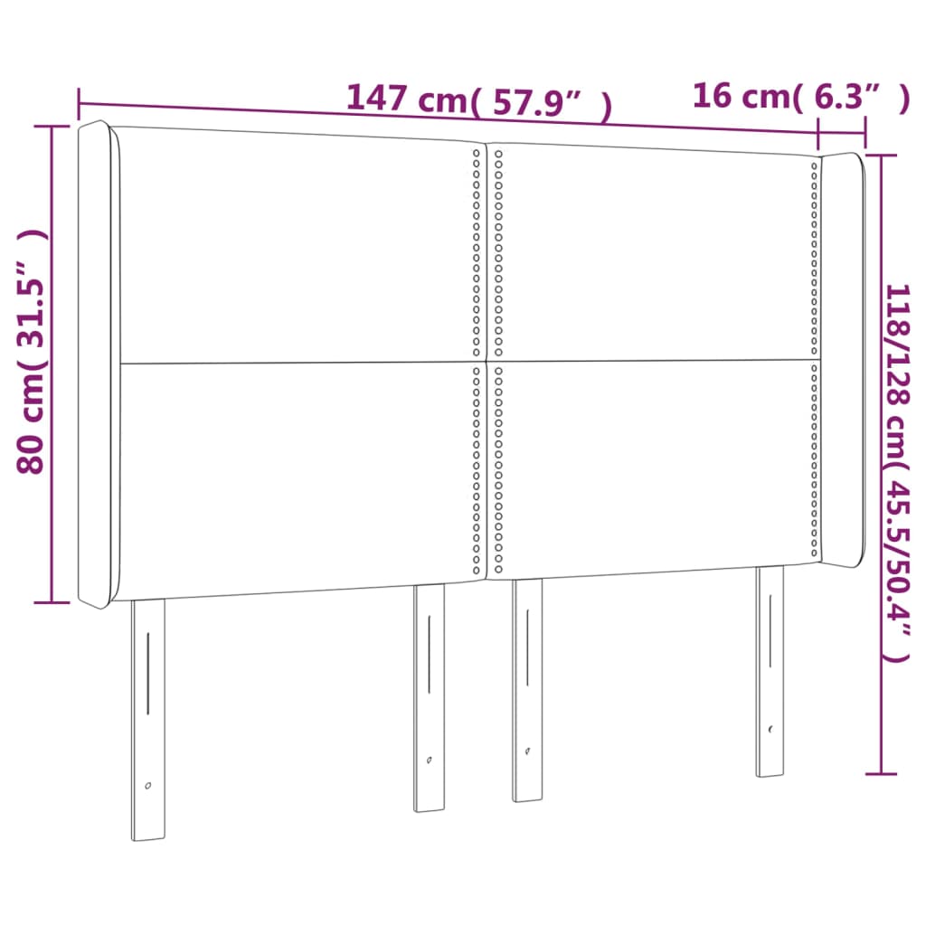 Sänggavel LED mörkbrun 147x16x118/128 cm tyg